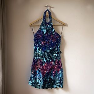 Sequin Mini Dress Turquoise- size Small